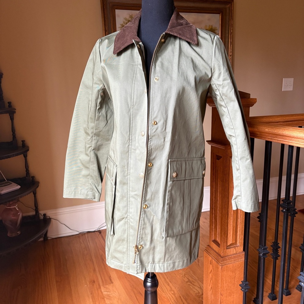 J. Crew NWT Barn Jacket Waxed Cotton Green with Barn Jacket